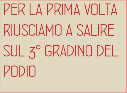 PER LA PRIMA VOLTA RIUSCIAMO A SALIRE SUL 3° GRADINO DEL PODIO